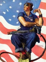 Norman Rockwell's homage to women contributing to the war effort (WWII) by working in factories.